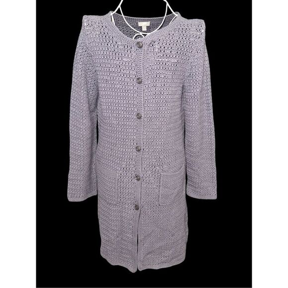 Great Condition WOMEN J Jill Sweater blue Cardigan Button Up Cable Knit blue Lon - Picture 1 of 13